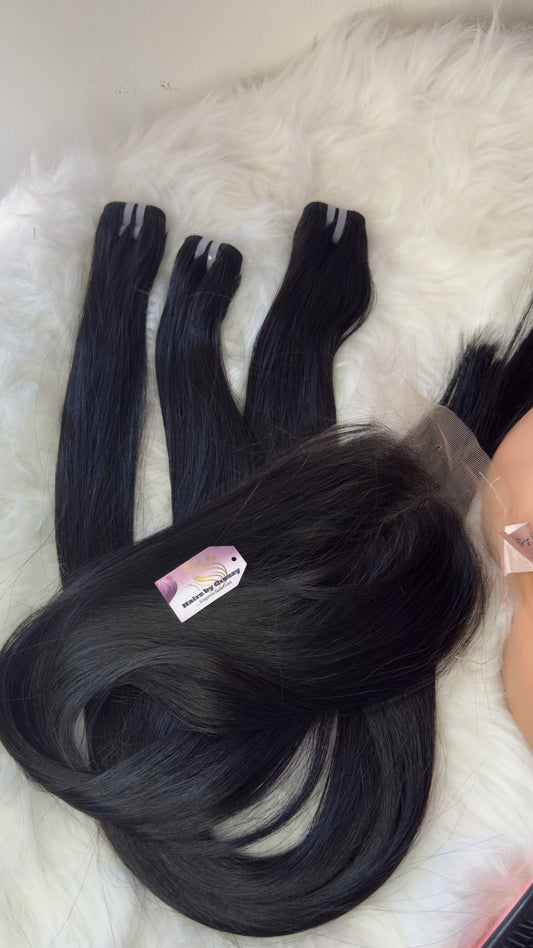 30 Inches Bone Straight Bundle 300g 5x5 HD Closure