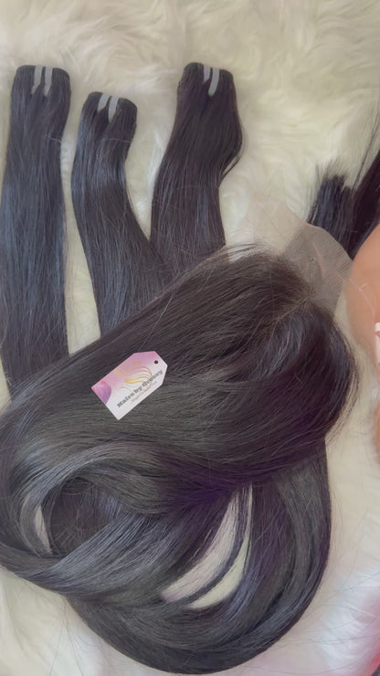 30 Inches Bone Straight Bundle 300g 5x5 HD Closure